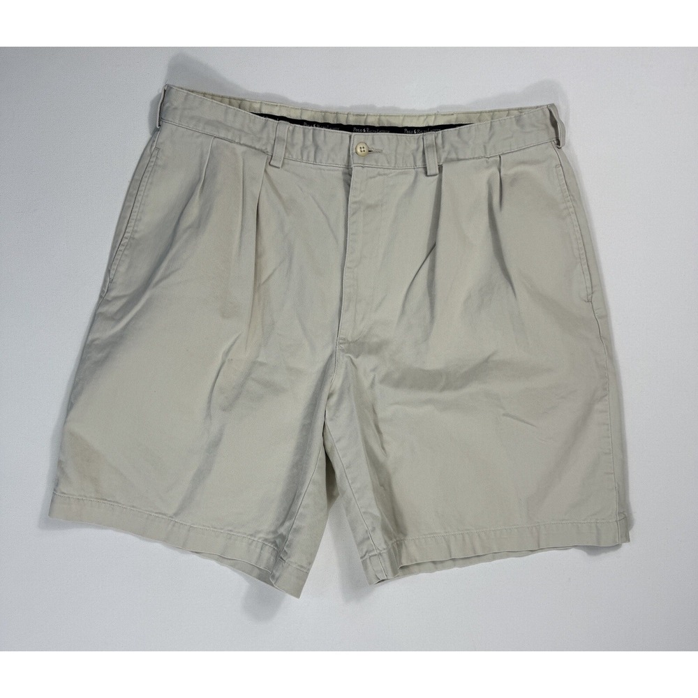 Polo Ralph Lauren Tyler Short Men 36 Beige Pleated Chino Cotton Casual Khaki 8in